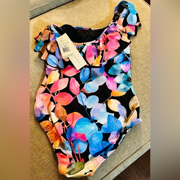 NWT PROFILE BY GOTTEX COLOR RUSH RUFFLE ONE SHOULDER ONE PIECE SWIMSUIT SZ 12 - Picture 3 of 7